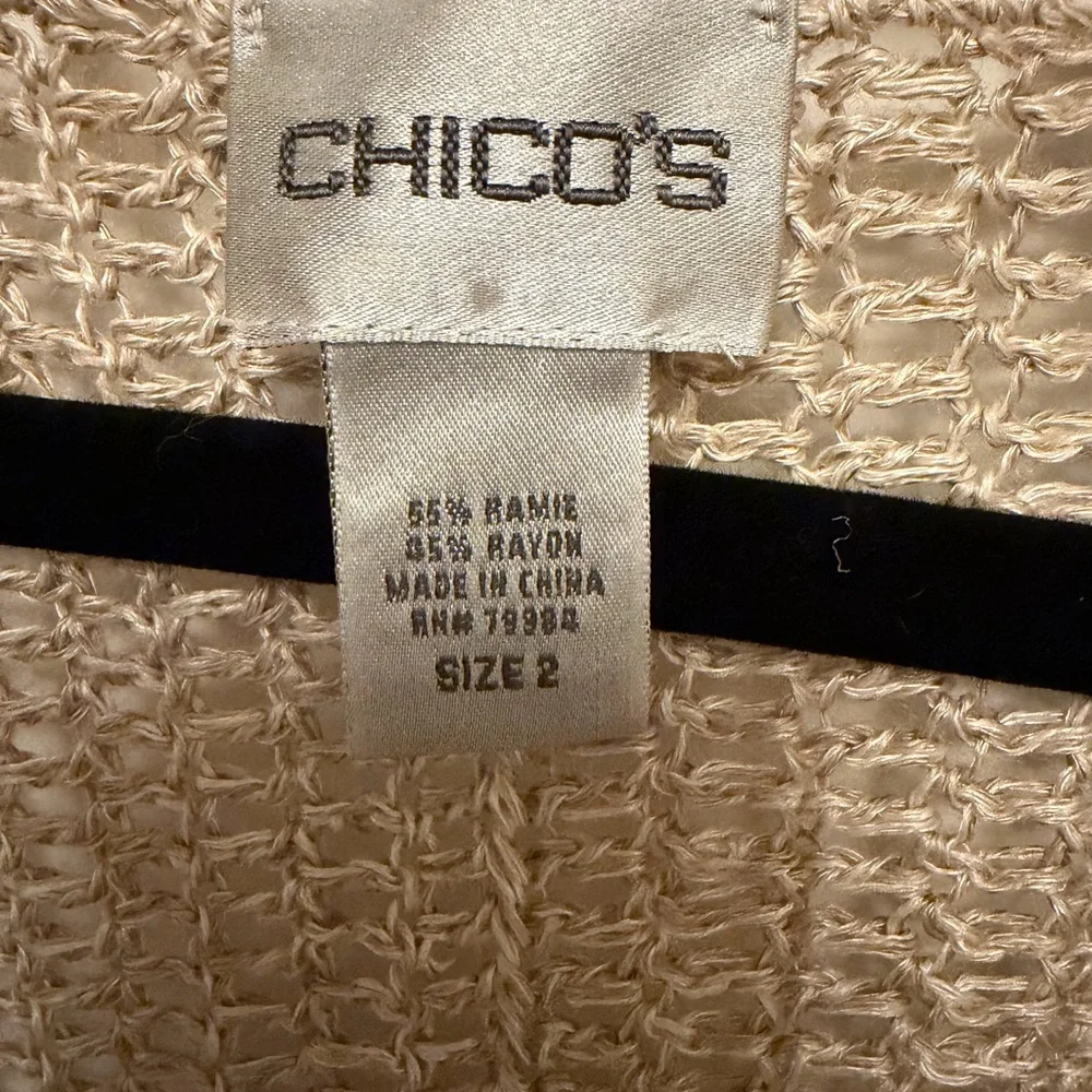 Chico's beige crochet knit cardigan with an open, tie-front size 2 large boho - Picture 3 of 3